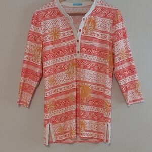 J. McLaughlin White and Orange Patterned Top